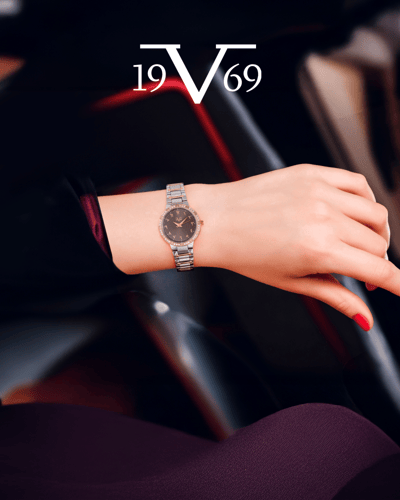 ساعة نسائية ماركة V19.69 فضي روز مينا رمادي موديل...