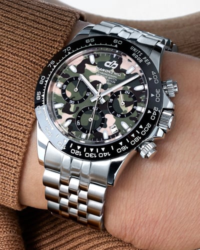 ساعة رجالية ماركة دايموند هيل فضي مينا بنقشة تمويه...