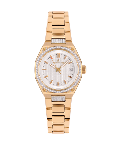 ساعة الماس نسائية صناعة سويسرية ماركة دي كي فضي ذه...