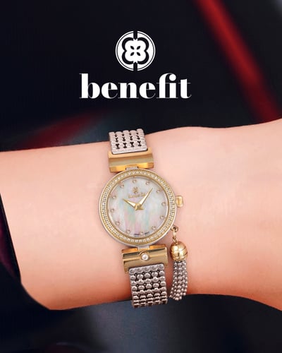 ساعة نسائية ماركة بنفيت ذهبي فضي مينا صدفي موديل B...