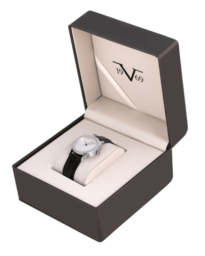 ساعة رجالية ماركة V19.69 فضي مينا فضي جلد اسود مود...