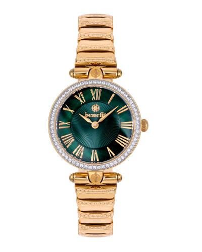 ساعة نسائية ماركة بنفيت ذهبي مينا اخضر موديل BJ170...