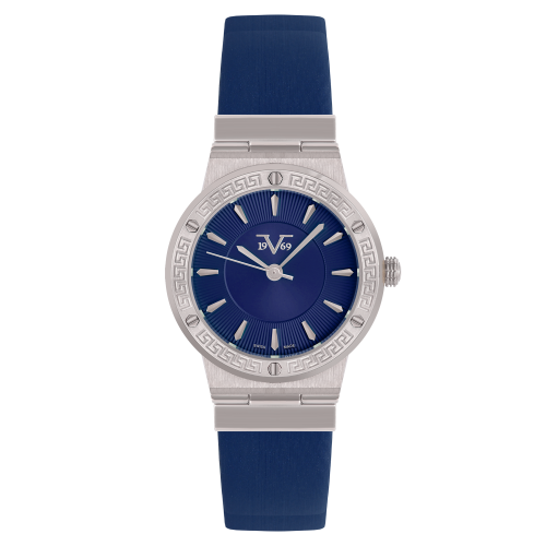 ساعة نسائية ماركة V19.69 فضي مينا ازرق حزام جلد مو...