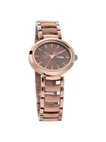 ساعة راجا فيفا تيتان دائرية بمينا بني وحزام معدني