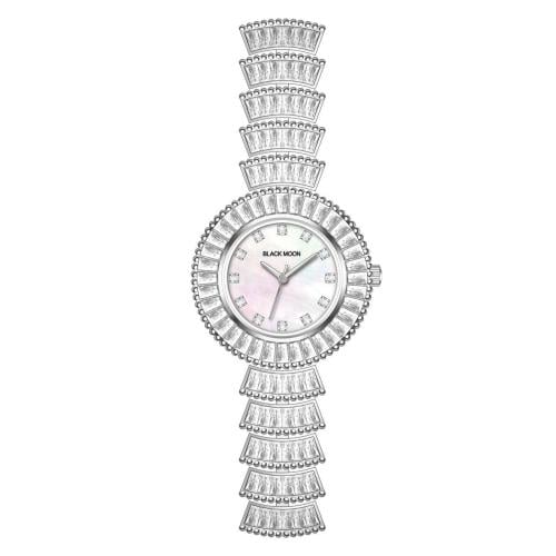 ساعة يد نسائية بسوار فضي ومينا فضي من بلاك مون