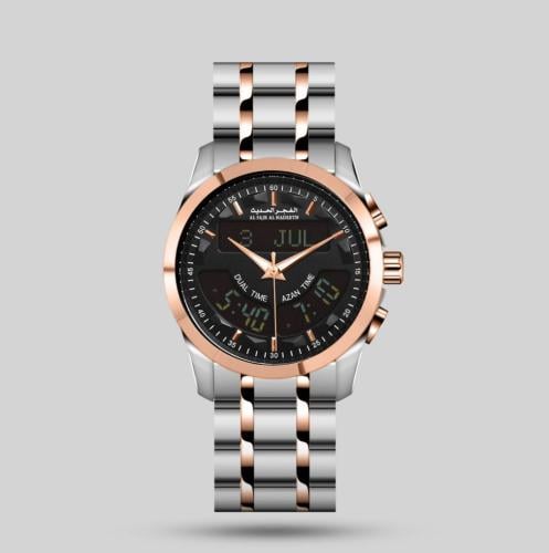 ساعة الفجر الحديث بتوقيتين حديد نحاسي موديل AL219T...