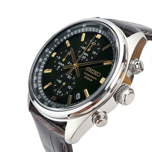 ساعة سيكو رجالي جلد Seiko Chronograph with Tachyme...