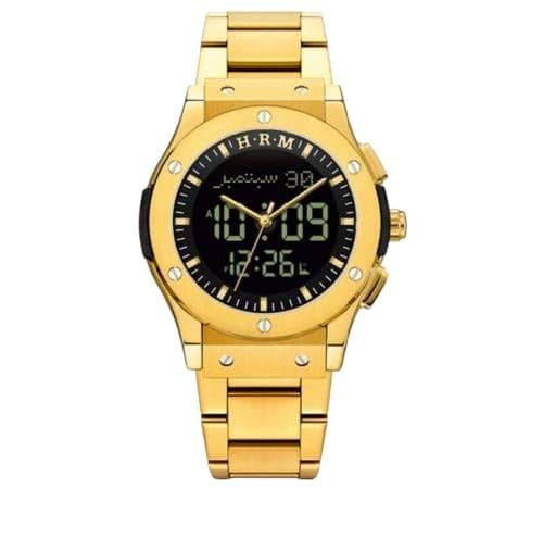 ساعة الحرمين الرجالية الفاخرة ستيل HA-6108A ذهبي 4...