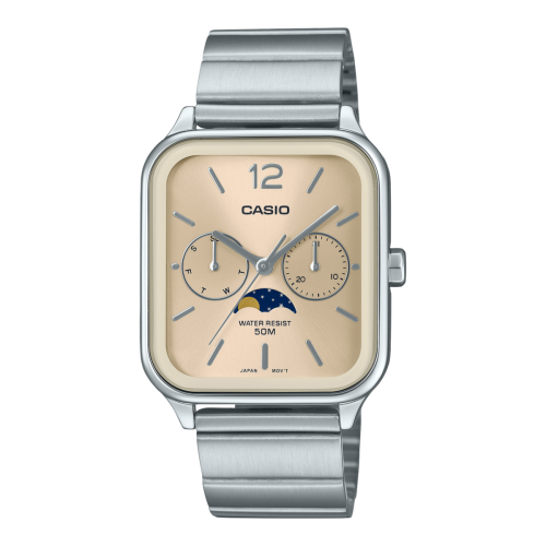 ساعة كاسيو بميناء بيج وسوار فضي شبيه ابل رجالي MTP...