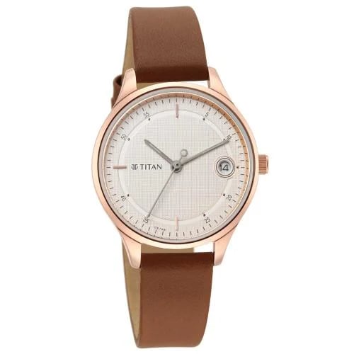 ساعة تيتان رجالي جلد Titan Analog White Dial Women...