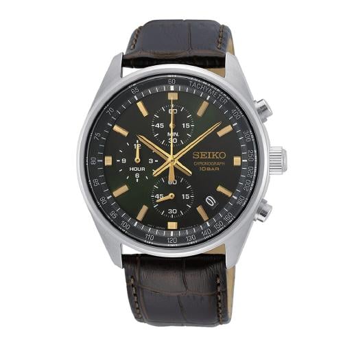 ساعة سيكو رجالي جلد Seiko Chronograph with Tachyme...