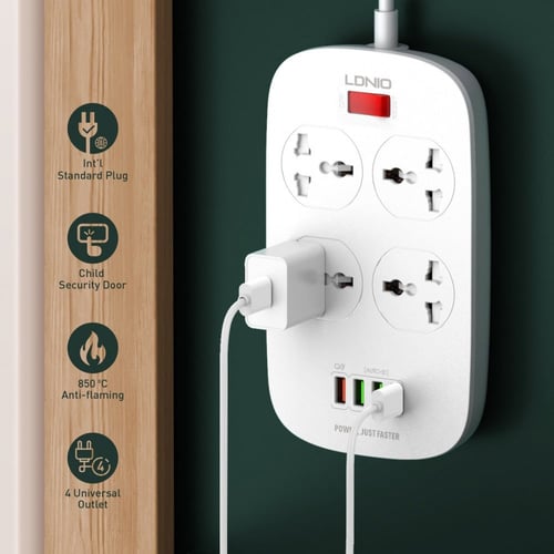 توصيلة كهرباء 4 افياش و 4 منافذ USB من لدنيو - 200...