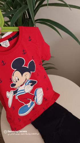 طقم ميكي ماوس قطني مقاس 6-7 سنوات