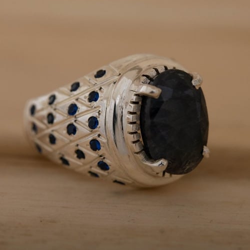 خاتم رجالي احجر الزفير الطبيعي واحجار الزركون