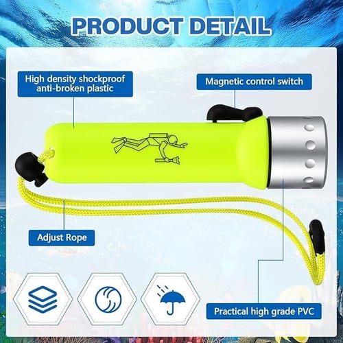 كشاف يدوي للغوص، 1000 لومن T6 LED ضوء غوص ساطع مقا...