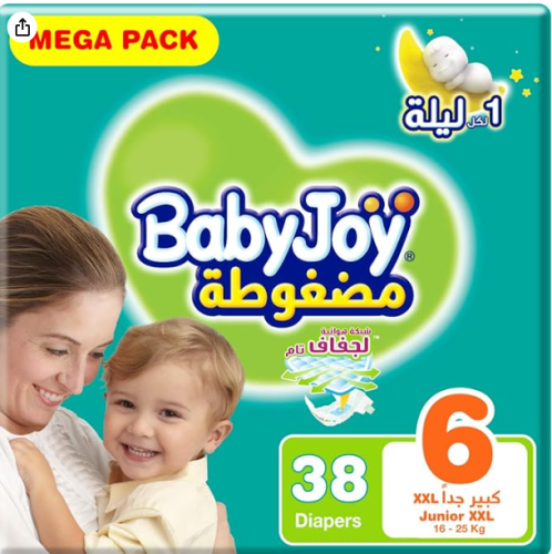 حفاضات بيبي جوي مقاس (6) شنطة وسط 38حبة