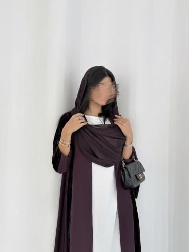 عباية كريب ليلكي مع مخمل مكسر