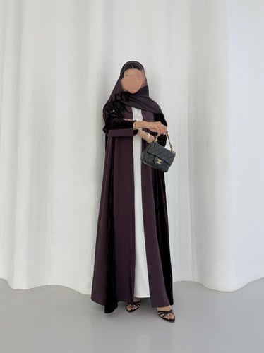 عباية كريب ليلكي مع مخمل مكسر