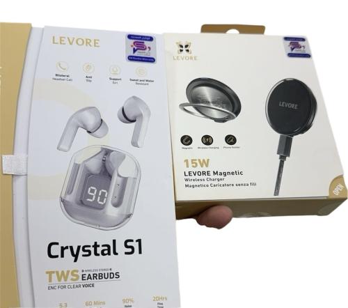 شاحن لاسلكي ليفوري مع سماعه اذن بلوتوث ليفوري