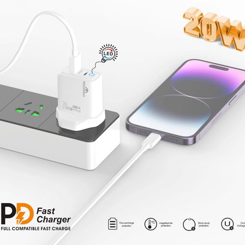 فيش جداري 20 واط شحن سريع منفذين PD + USB