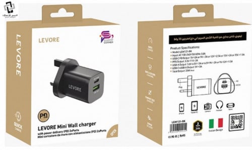 ليفوري شاحن جداري 33 واط منفذ Type-c و USB-A