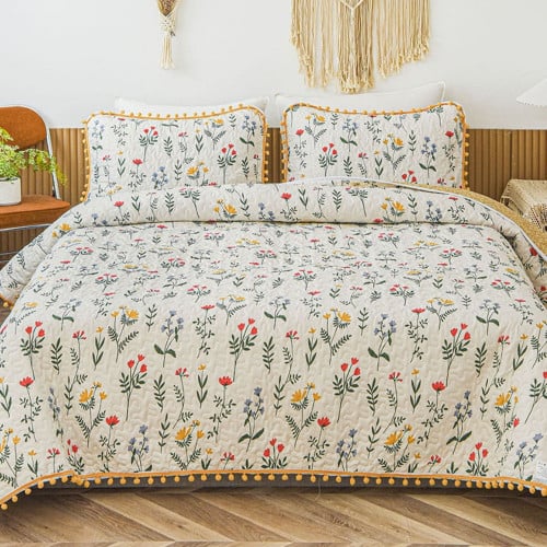 طقم غطاء سرير طباعة زهرة بدون حشو