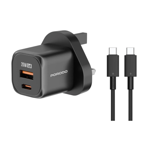 شاحن جداري بورودو ثنائي المنفذ مع كيبل USB-C إلى U...