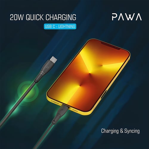 كيبل Pawa تايب سي إلى لايتنينق 20 واط 1.2 م - أسود