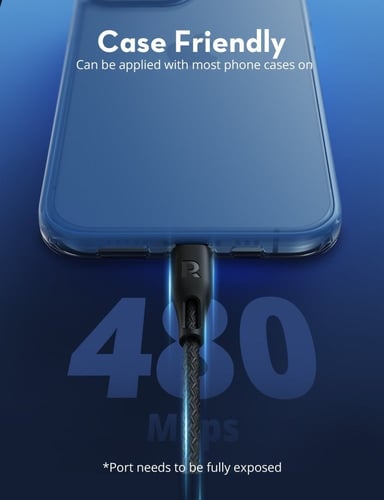 راف باور كيبل يو اس بي لايتنق 1.2 متر قماشي- اسود