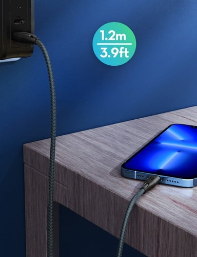 راف باور كيبل يو اس بي لايتنق 1.2 متر قماشي- اسود