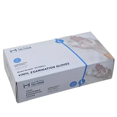 يشفين قفازات فينايل بلاستيك بدون بودر كبير L شفاف...