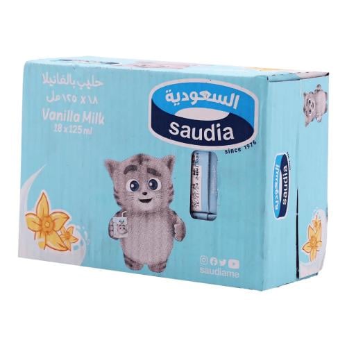حليب السعوديه بالفانيليا كرتون 18 حبة 125 مل