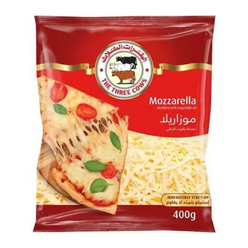 جبنة موزاريلا مبشورة البقرات الثلاث 400 جرام
