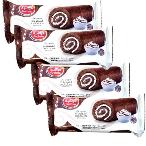 سويس رول الشوكولاتة مع فانيلا فوشية - 4 حبات