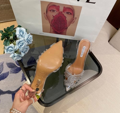 كعب اكوازورا فضي شفاف ماستر مع العلبة