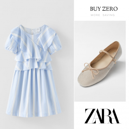 فستان أزرق وأبيض