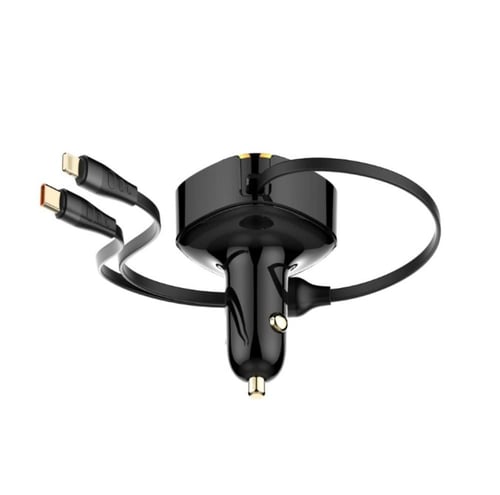 شاحن سيارة LDNIO C107 مع كابلات مدمجة (Lightning &...