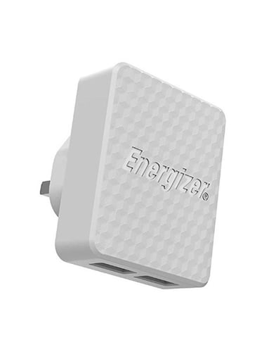 شاحن حائط سريع الشحن بمخرجين مع كابل USB أبيض