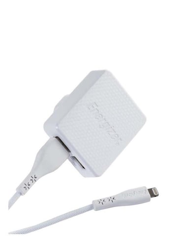 شاحن حائط سريع الشحن بمخرجين مع كابل USB أبيض