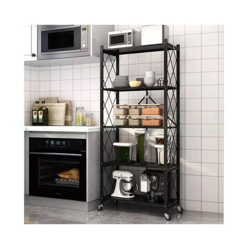 عربة تخزين قابلة للطي بخمسة رفوف مع عجلات دوارة