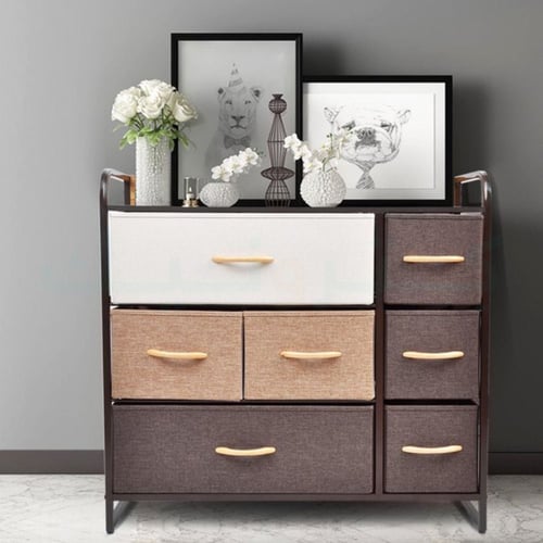 رفوف تخزين مع 7 أدراج قماشية سهلة السحب وسطح طاولة...