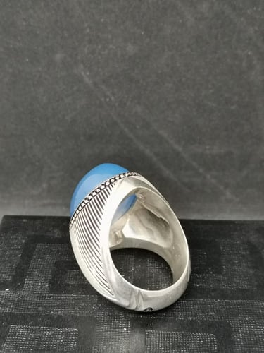 خاتم الفضة بحجر عقيق خرساني ايراني أزرق بصياغة الأ...
