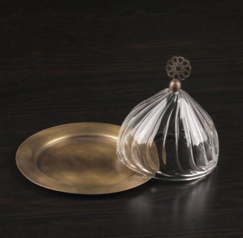 صحن للتمر أو الحلوى ستايل ستيل بغطاء قزاز