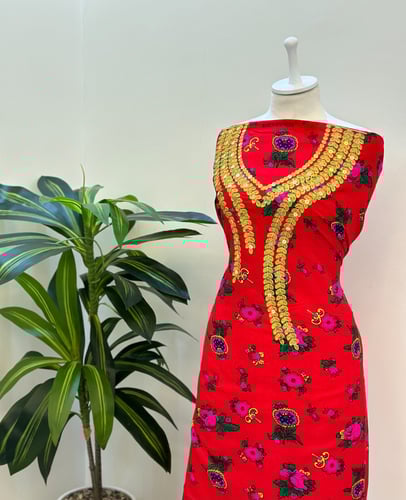 مخور رمضاني قطن تطريز على الصدر والأكمام