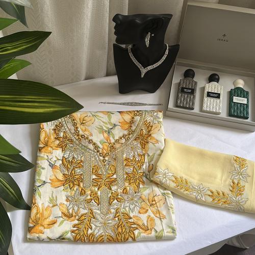 مخور حرير مخرم مع طرحة مطرزة