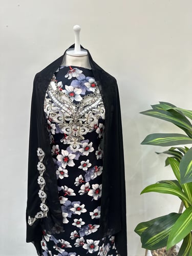 مخور حرير ايطالي ناعم مع طرحة مطرزة