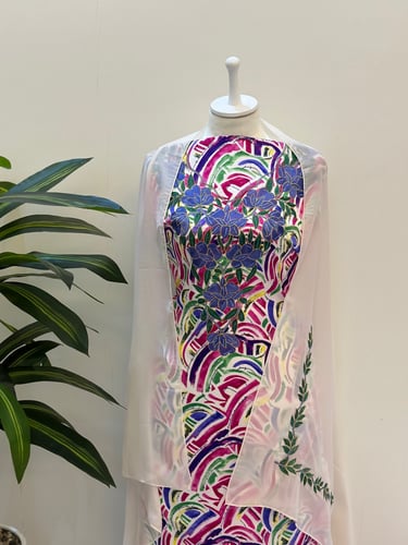 مخور حرير ايطالي ناعم مع طرحة مطرزة