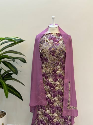 مخور حرير ايطالي ناعم مع طرحة مطرزة