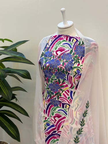 مخور حرير ايطالي ناعم مع طرحة مطرزة