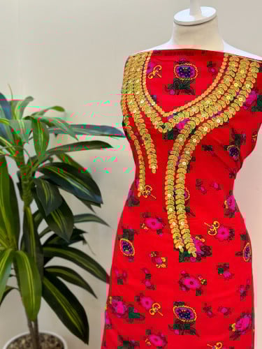 مخور رمضاني قطن تطريز على الصدر والأكمام